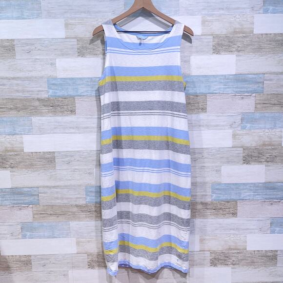Joules Striped Midi Tank Dress White Blue Sleeveless Cotton Casual Womens US 12 - Picture 1 of 7